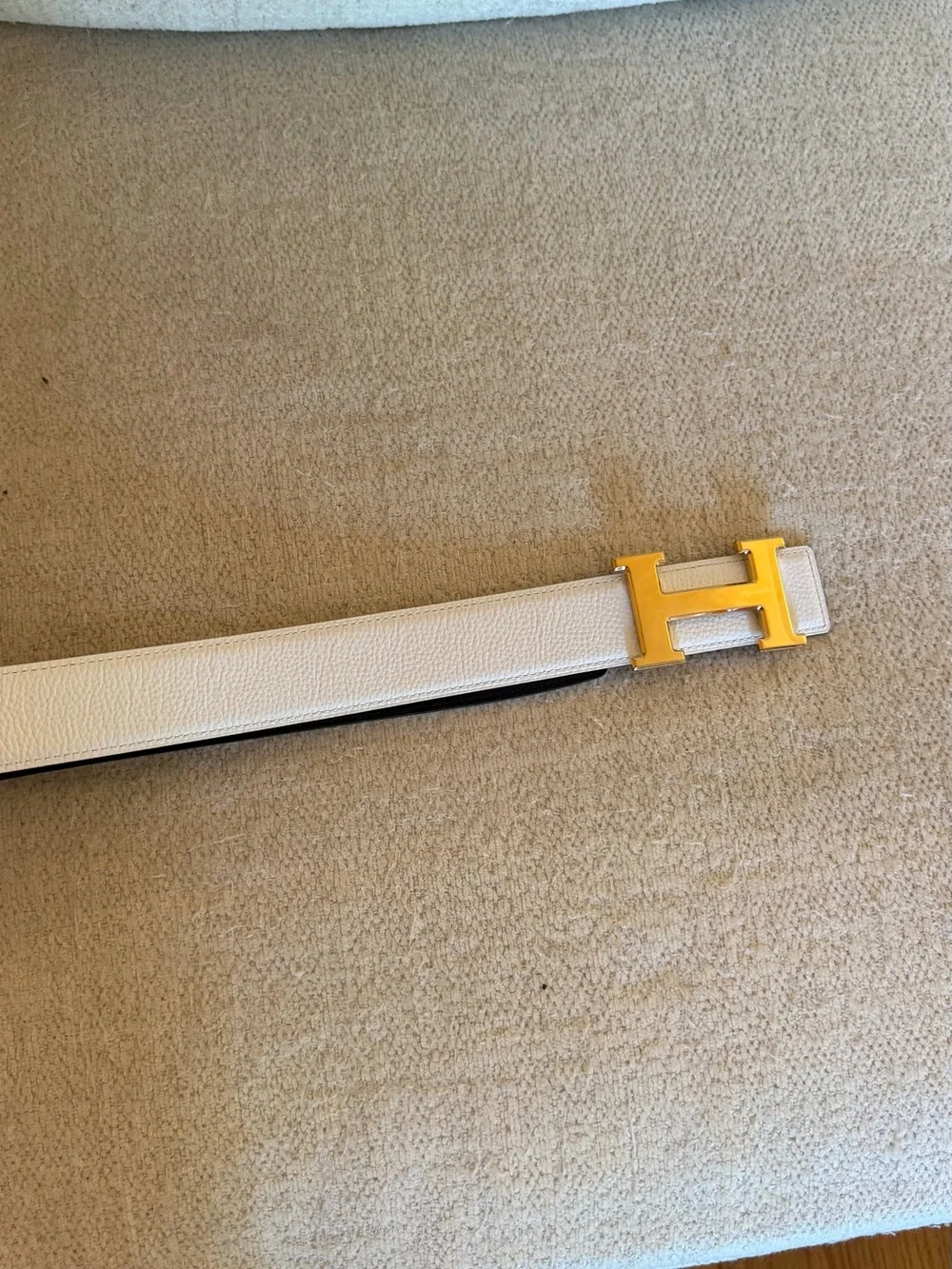 White Leather Belt with Gold H Buckle